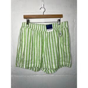 NEW Old Navy Womens Linen Blend Green Stripe Shorts Size Large Comfort Waistband